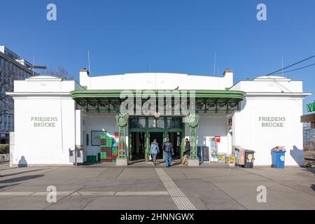 subway entrance Friedensbruecke (peace bridge) in Vienna, Austria in art deco style Stock Photo