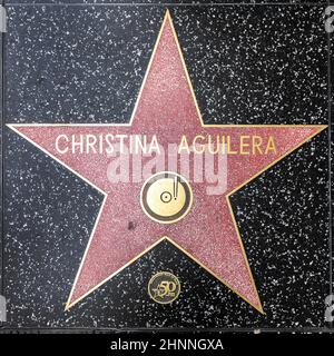 closeup of Star on the Hollywood Walk of Fame for Christina Aguilera Stock Photo