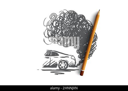 Black Ink Hand Drawing of Car Producing Air Pollution Stock Illustration -  Illustration of pollution, handmade: 133084340