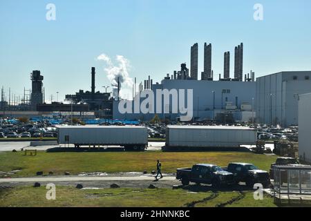 Exterior of part of the Ford River Rouge Complex, a Ford Motor Company automobile factory complex located in Dearborn, Michigan, USA. Stock Photo