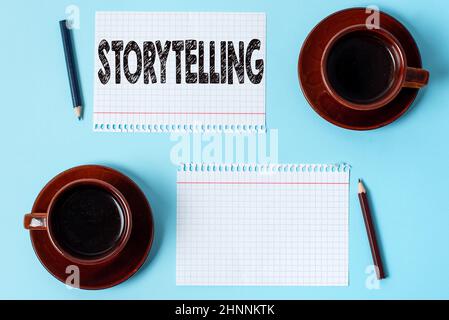 Sign displaying Storytelling, Business concept activity writing stories for publishing them to public Display of Different Color Sticker Notes Arrange Stock Photo