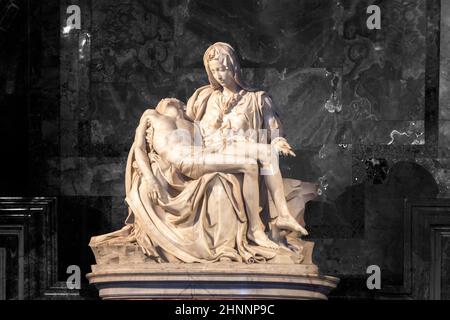 famous pieta from Michelangelo Inside the St Peter's basilica in the city of Vatican, Rome, Italy Stock Photo