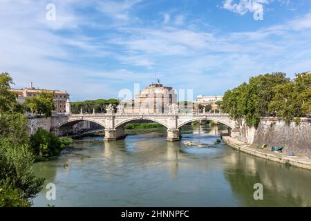 vittorio emanuele II bridge in Rome with view to the castle of the holy angel in Rome Stock Photo