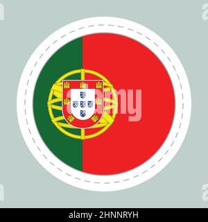 Sticker ball with flag of Portugal. Round sphere, template icon. Portuguese national symbol. Glossy realistic ball, 3D abstract vector illustration Stock Vector