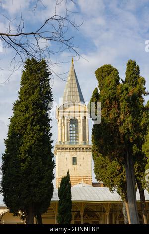 Topkapi Palace. The tower of justice in Topkapi Palace. Landmarks of Istanbul. Travel to Turkey background photo. Stock Photo