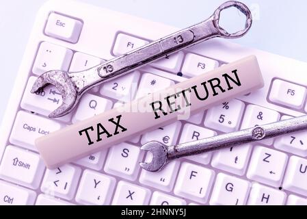 Text sign showing Tax Return. Word for Tax payer financial information Tax Liability and Payment report Formatting And Compiling Online Datas, Abstract Editing Spreadsheet Stock Photo