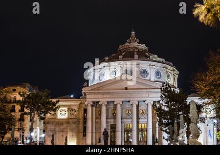 Night view of a landmark in Bucharest, Romania Stock Photo