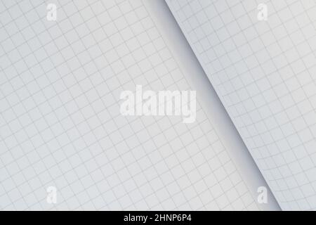 Empty checkered sheet in an open notebook for mathematics. Page geometric texture. Back to school concept. Copy space. Copy space Stock Photo