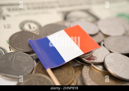 Italy Flag on coins background, Business and finance concept. Stock Photo