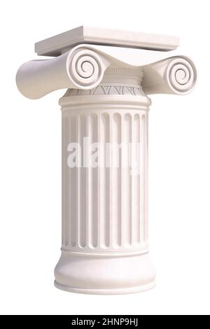 Antique column in greek style. Side view. Isolated on white background. Stock Photo