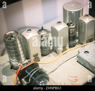 29th of November2021, Russia, Tomsk, an old lamp electronic radio parts Stock Photo
