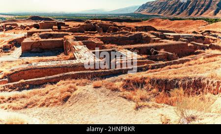 Ruins of ancient Parthian capital Nisa  located on historical silky road in the Karakum Desert, by the Ashgabat and  border with Iran. Turkmenistan Stock Photo