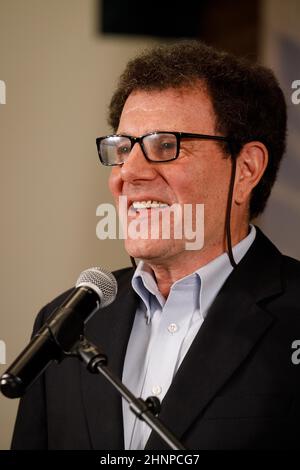 Portland, USA. 17th Feb, 2022. Nicholas Kristof, former New York Times reporter and columnist, and two-time Pulitzer prize winner, announces on February 17, 2022, in Portland, Oregon, the end of his bid for the governorship of Oregon, after his residency status was denied today by the Oregon Supreme Court. (Photo by John Rudoff/Sipa USA) Credit: Sipa USA/Alamy Live News Stock Photo