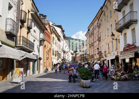 AOSTA, ITALY - AUGUST 20, 2021: historic town of Aosta, Italy Stock Photo