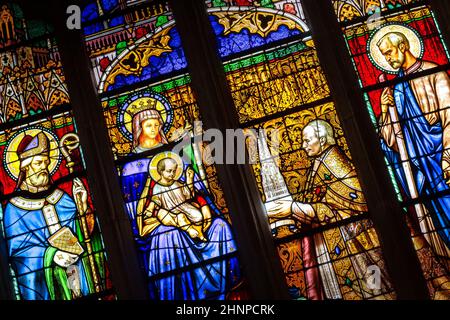 Stained glass in the Cathedral of Saint Corentin Stock Photo