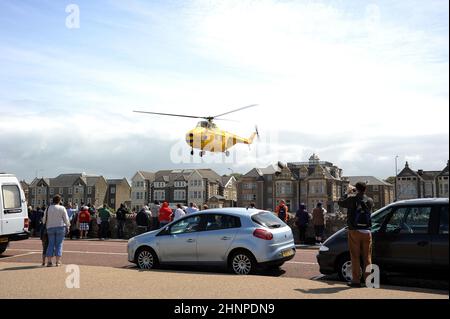 Westland Whirlwind flying in to the display area at Weston Air Show, 2015. Stock Photo