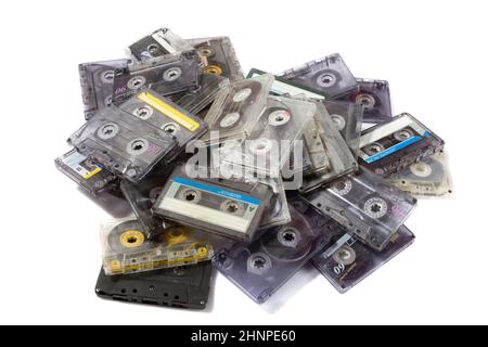 pile of audio compact cassettes Stock Photo