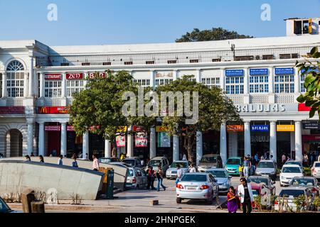 people at Connaught Place. It is one of the largest financial, commercial and business centers  in Delhi, India Stock Photo