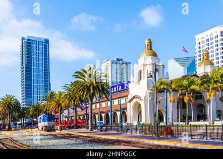train arrives at Union Station in San Diego, USA Stock Photo