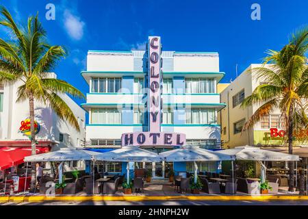 Colony hotel  at  Ocean Drive in South Beach Stock Photo
