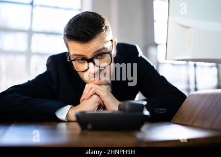 Waiting Landline Telephone Or Phone Call At Office Desk Stock Photo