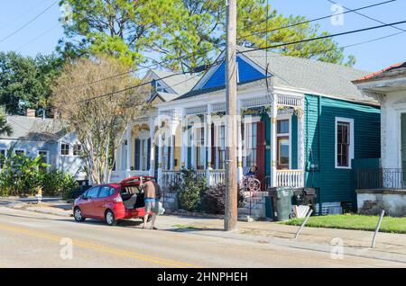 NEW ORLEANS, LA, USA - NOVEMBER 30, 2013: Historic homes on Moss Street along Bayou St. John Stock Photo
