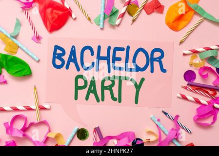 Text showing inspiration Bachelor Party, Internet Concept Party given for a man who is about to get married Stag night Colorful Party Collections Flas Stock Photo