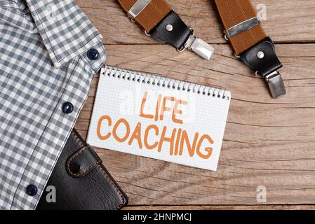 Text sign showing Life Coaching, Business approach person employed to help showing attain their goals in career Presenting New Proper Work Attire Desi Stock Photo