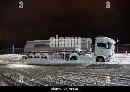 Cargo Truck In Snow Stock Photo