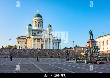 Cathedral of St. Nicholas (Cathedral Basilica) and monument to Alexander II on the Senate Square Stock Photo