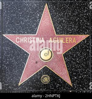 closeup of Star on the Hollywood Walk of Fame for Christina Aguilera Stock Photo