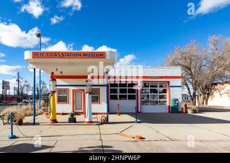 Pete's Gas station museum. It's been a station for a very long time but the current building was built in 1949. Stock Photo