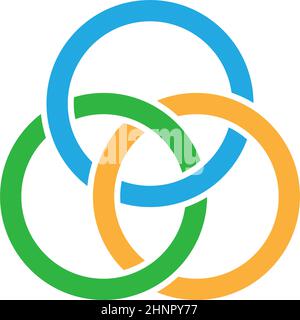 Interlace, interconnected, intersecting circles, rings abstract symbolic shape, icon - stock vector illustration, clip-art graphics Stock Vector