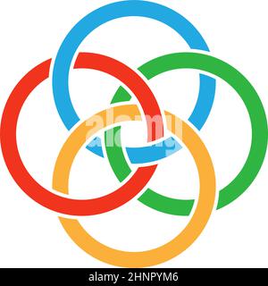 Interlace, interconnected, intersecting circles, rings abstract symbolic shape, icon - stock vector illustration, clip-art graphics Stock Vector
