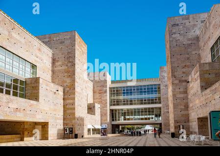 Centro Cultural de Belem (Belem Cultural Center) building including Berardo Collection Museum (Museu Colecao Berardo) in Belem, Lisbon, Portugal, on a sunny day Stock Photo