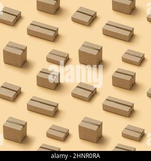 Cardboard boxes seamless pattern texture on brown background. Stock Photo