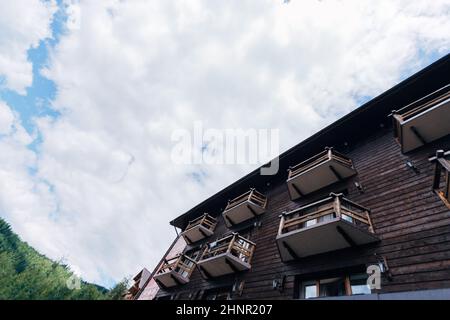 Hotel Wood finish. Beautiful Exterior with big window Stock Photo