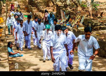 excursion of a school class to the monastery of Mihintale Stock Photo