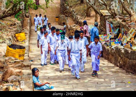 excursion of a school class to the monastery of Mihintale Stock Photo