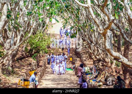 excursion of a school class to the monastery of Mihintale Stock Photo