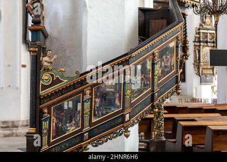 Mannerist pulpit in St. Mary's Basilica in Gdańsk. Poland Stock Photo