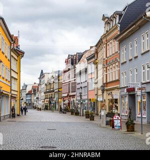 people in pedestrian zone in old town of Rudolstadt Stock Photo