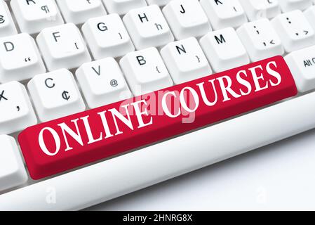 Sign displaying Online Courses, Concept meaning Revolutionizing formal education Learning through internet Fixing Internet Problems Concept, Sending E Stock Photo