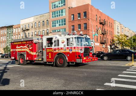 fire brigade car at the street in Brooklyn, New York Stock Photo