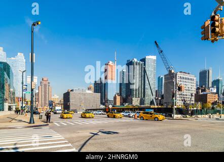 street view with people in the neighborhood Hells Kitchen in New York ...