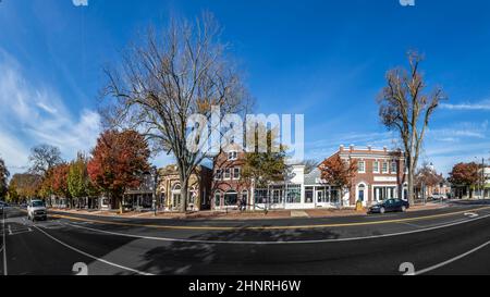 view to Main street in East Hampton with old victorian wooden building Stock Photo