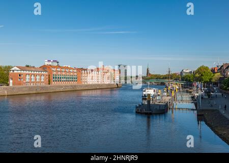 Cityscape with Teerhof on the left  at river Weser Stock Photo