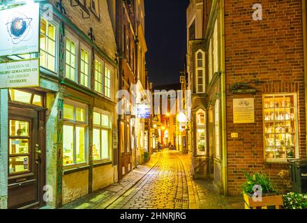 Schnoor street by night in Bremen Stock Photo