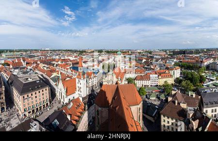 Beautiful super wide-angle sunny aerial view of Munich, Bavaria. Stock Photo
