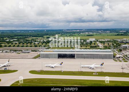 Aerial view of Munich International Airport Stock Photo